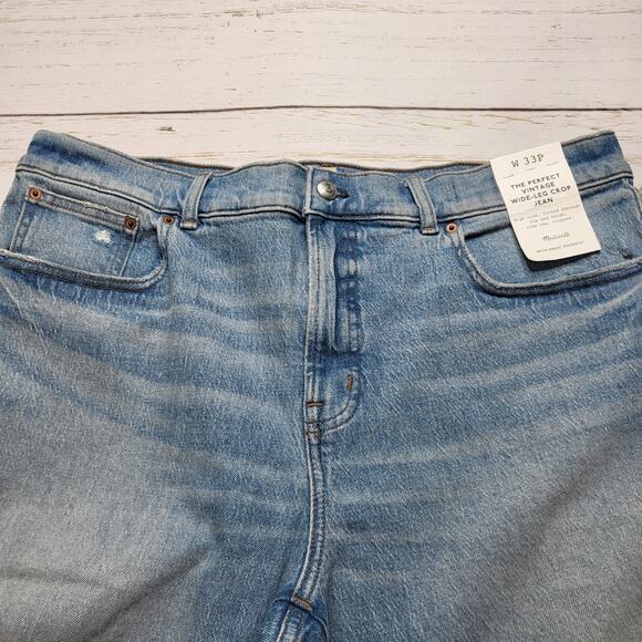 Madewell Petite Perfect Vintage Wide Leg Crop Raw Hem Jeans Hallstead Wash 33P - Picture 5 of 12